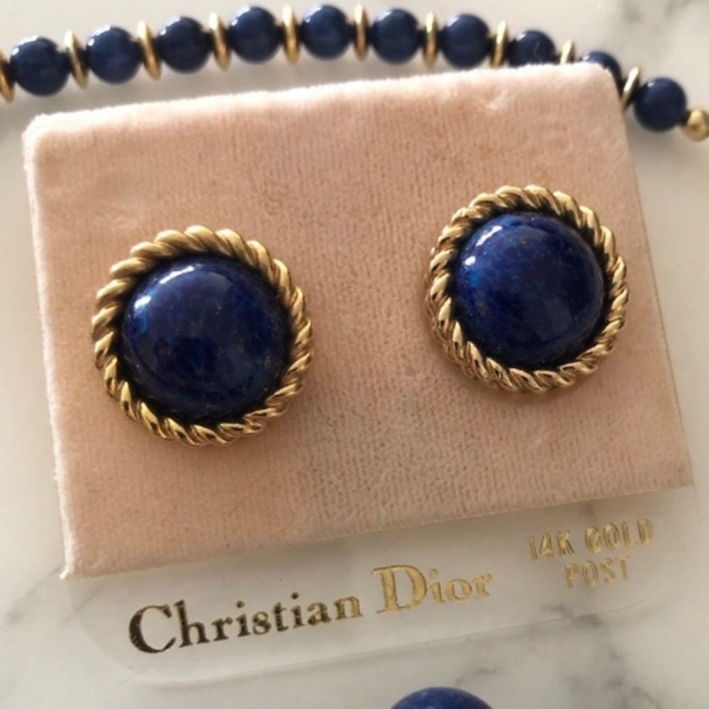 Vintage deep blue Dior marble earrings